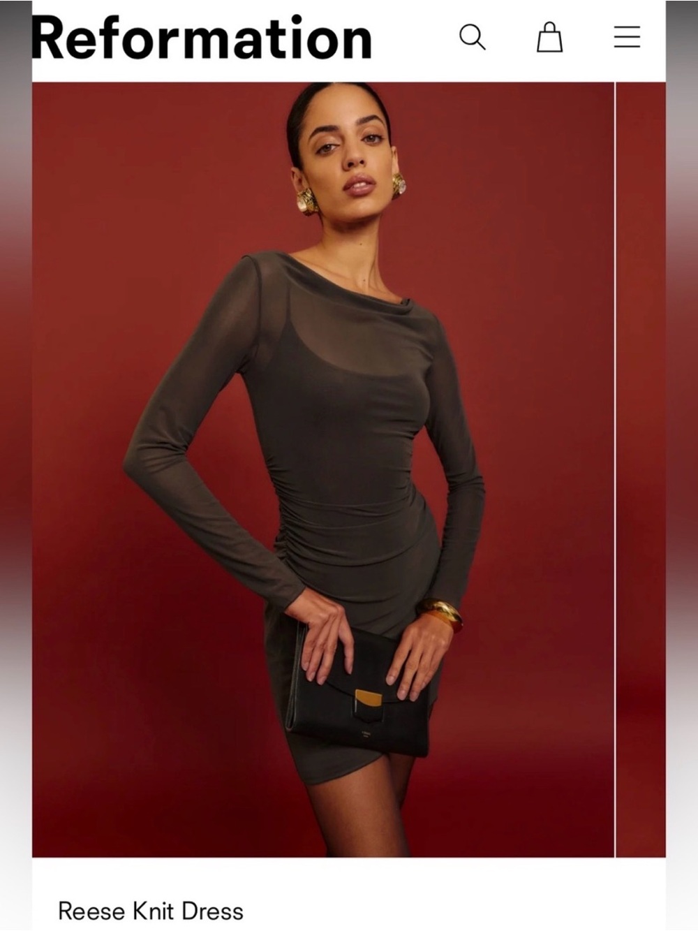 Reformation Ruched Draped Long-Sleeve Mesh Dress